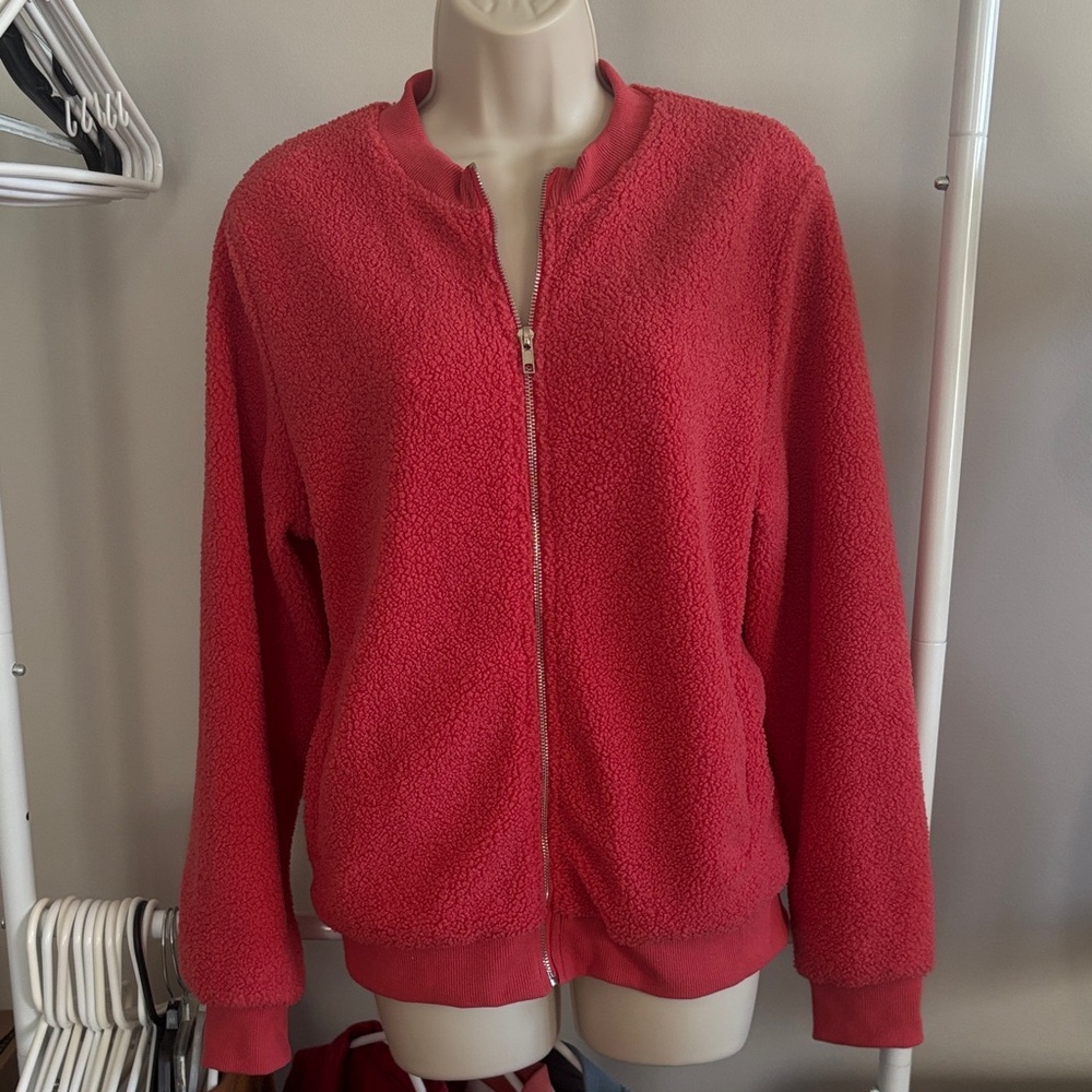 Chic Coral Red Teddy Jacket for Women